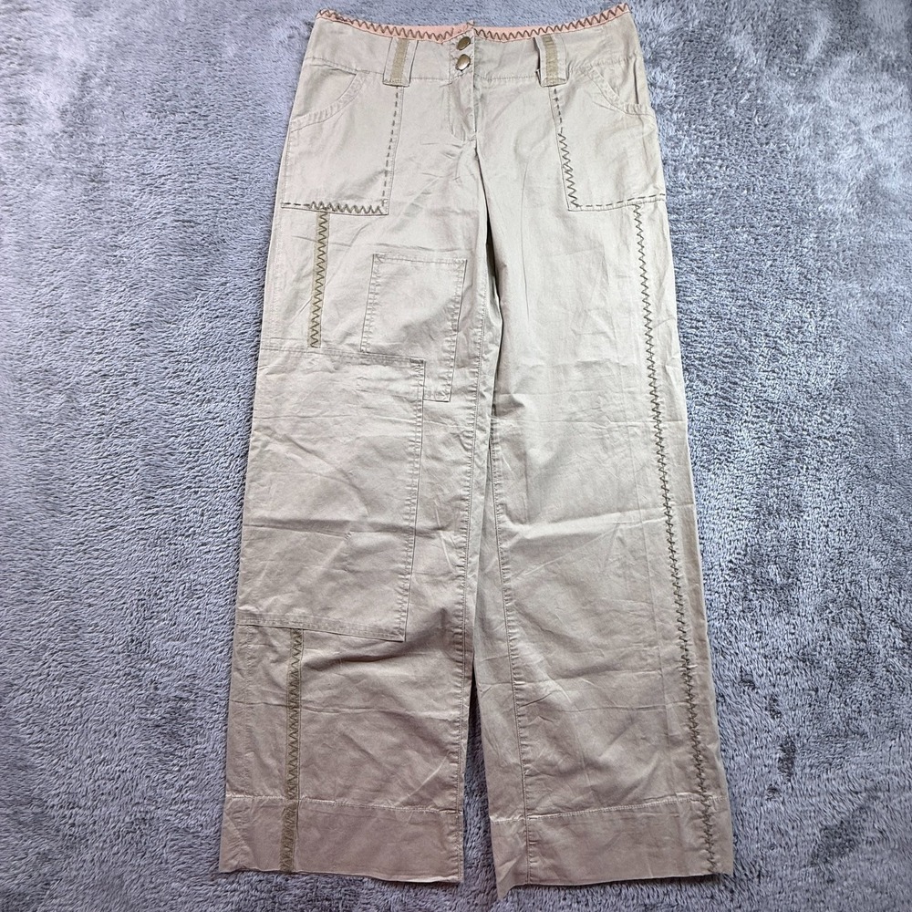 Sitwell Women Size 4 Wide Leg Cargo Pants Beige Cotton Y2K Vintage Utility